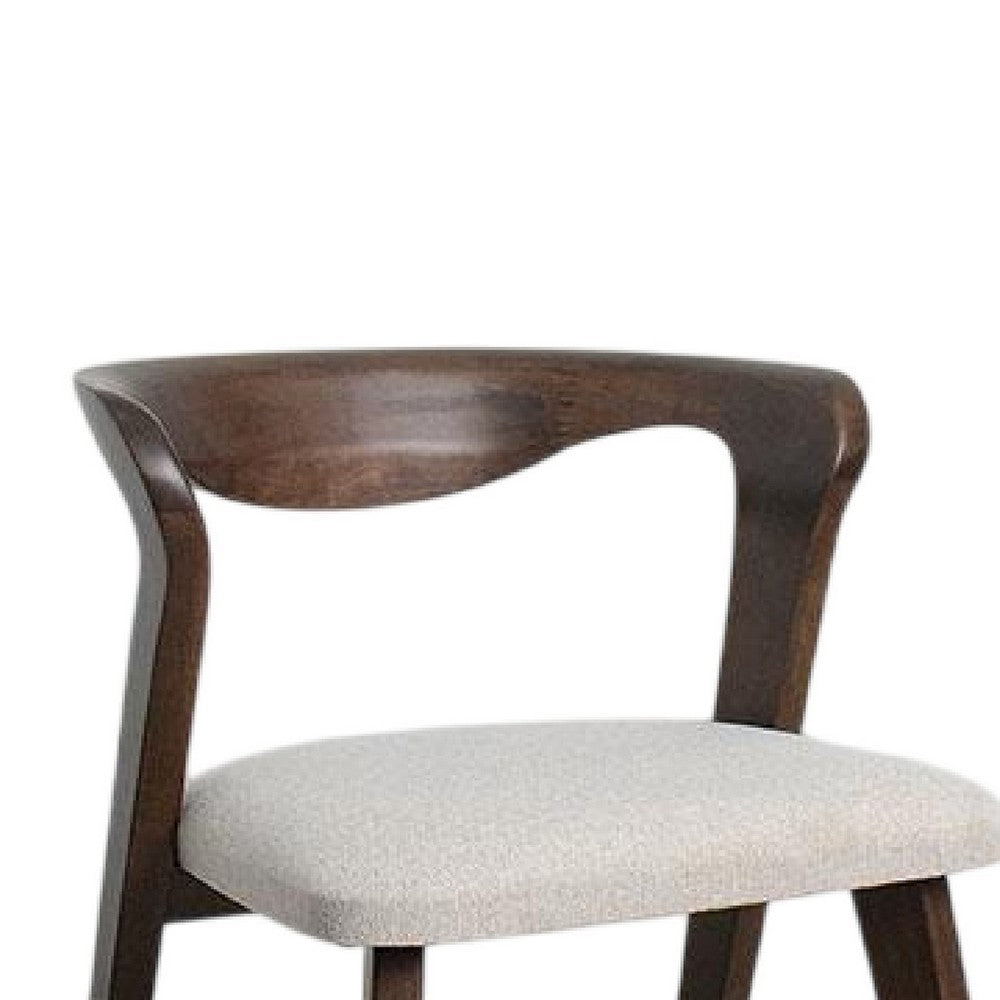 Benjara Vyva Dining Side Chair Set of 2, Ivory Seat, Walnut Brown Rubberwood