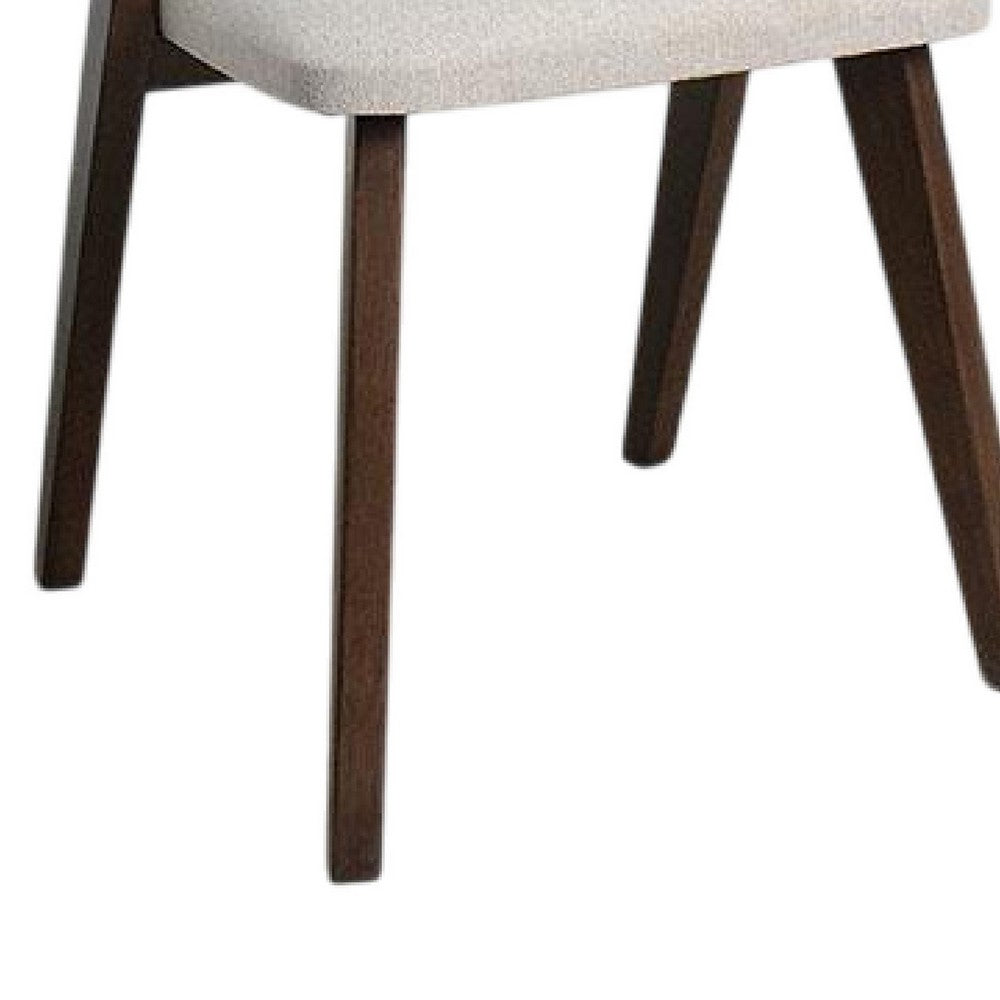 Benjara Vyva Dining Side Chair Set of 2, Ivory Seat, Walnut Brown Rubberwood