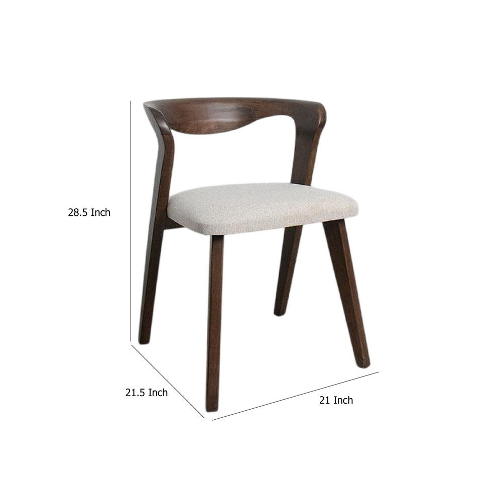 Benjara Vyva Dining Side Chair Set of 2, Ivory Seat, Walnut Brown Rubberwood