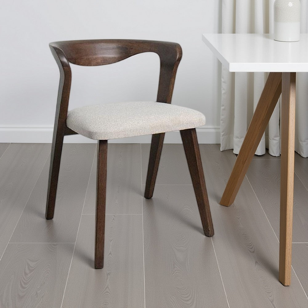 Benjara Vyva Dining Side Chair Set of 2, Ivory Seat, Walnut Brown Rubberwood