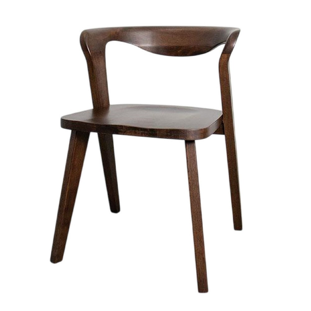 Benjara Rumy Dining Side Chair Set of 2, Open Back, Walnut Brown Solid Wood