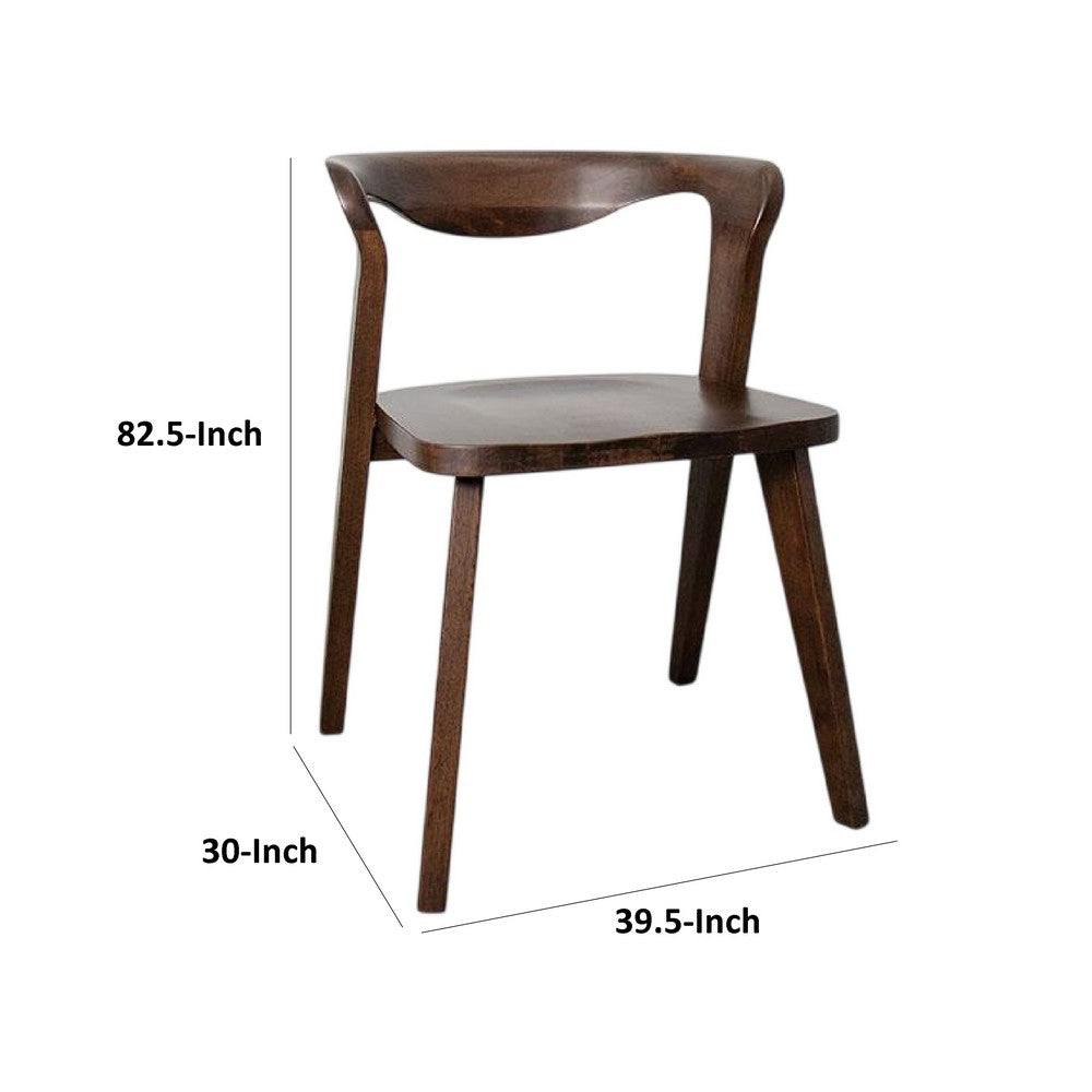 Benjara Rumy Dining Side Chair Set of 2, Open Back, Walnut Brown Solid Wood