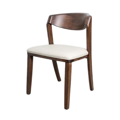 Benjara Viki Dining Side Chair Set of 2, Ivory Fabric Seat, Brown Solid Wood
