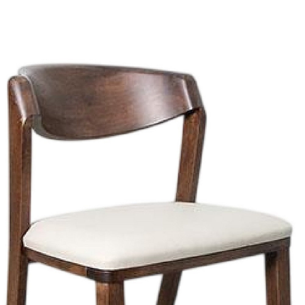 Benjara Viki Dining Side Chair Set of 2, Ivory Fabric Seat, Brown Solid Wood