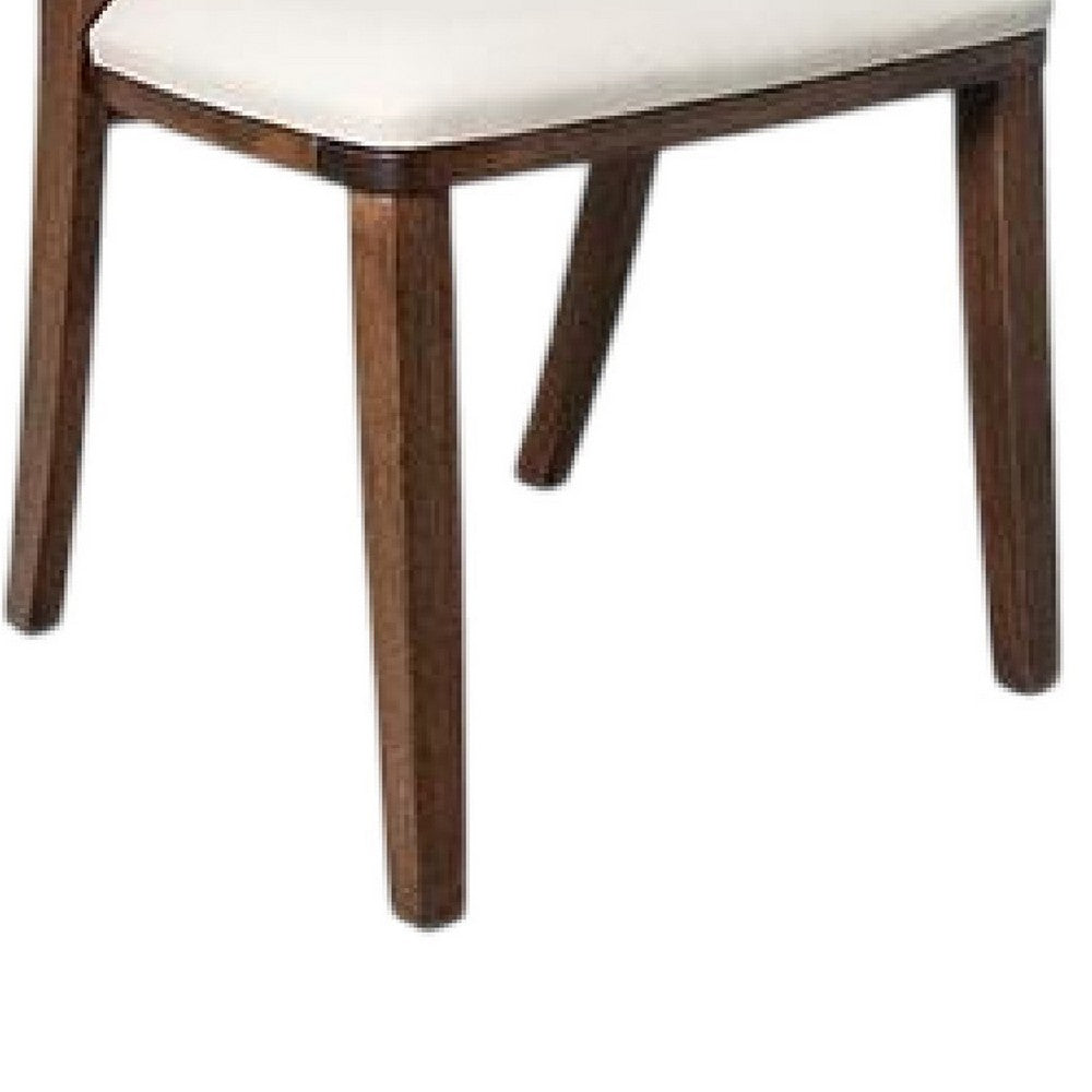 Benjara Viki Dining Side Chair Set of 2, Ivory Fabric Seat, Brown Solid Wood