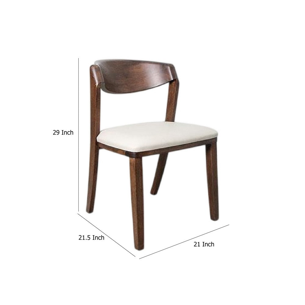 Benjara Viki Dining Side Chair Set of 2, Ivory Fabric Seat, Brown Solid Wood
