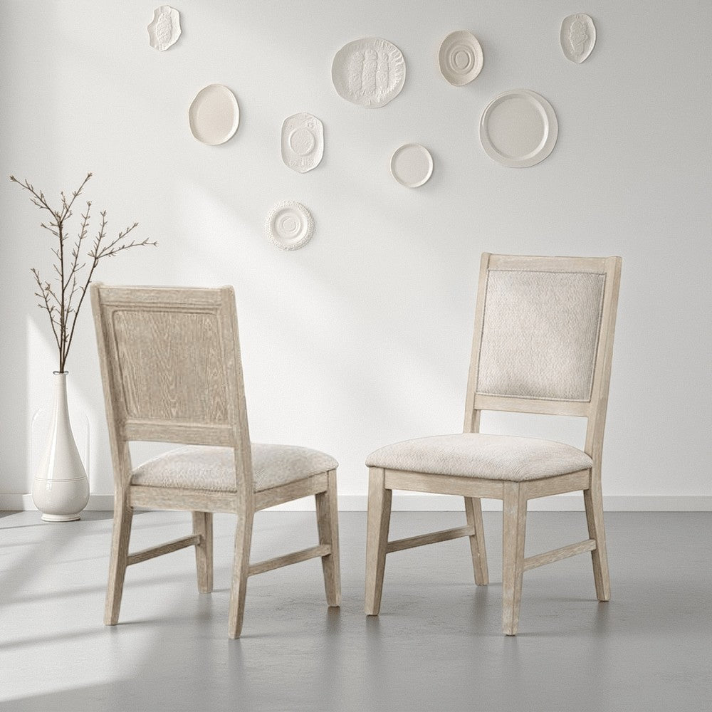 Benjara Rozie Dining Side Chair Set of 2, Tapered Legs, Light Oak Poplar Wood