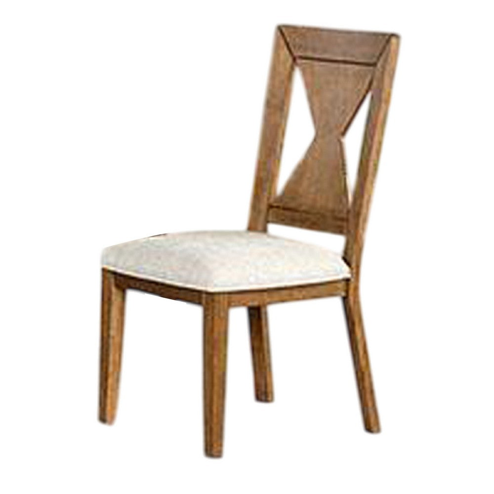 Benjara Zivy Dining Side Chair Set of 2, Hourglass Back, Rustic Oak Brown Wood