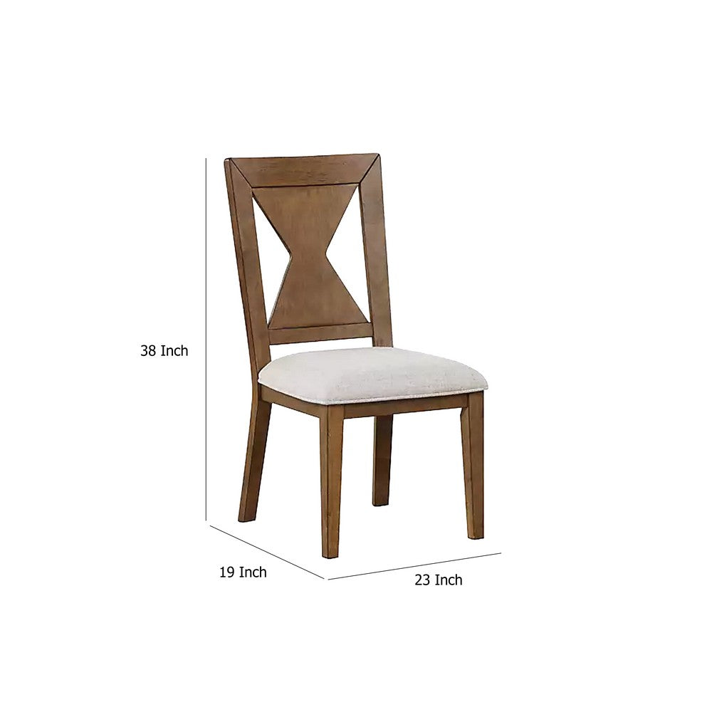 Benjara Zivy Dining Side Chair Set of 2, Hourglass Back, Rustic Oak Brown Wood
