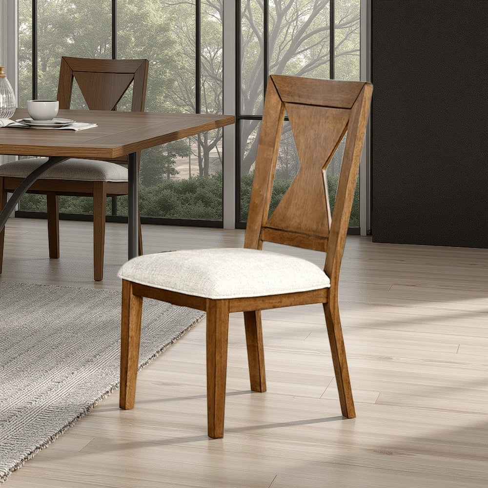 Benjara Zivy Dining Side Chair Set of 2, Hourglass Back, Rustic Oak Brown Wood