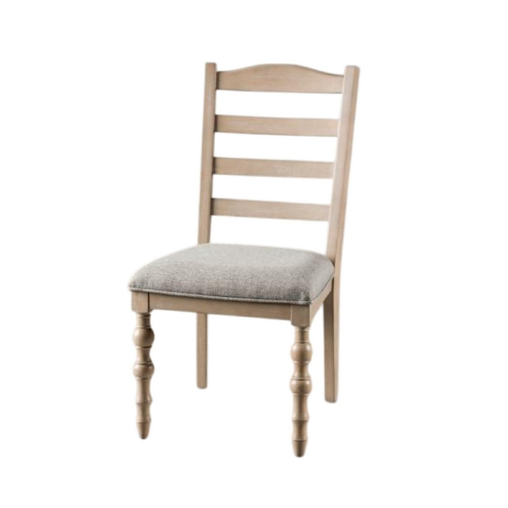 Benjara Cherie Dining Side Chair Set of 2, Turned Legs, Light Brown Solid Wood