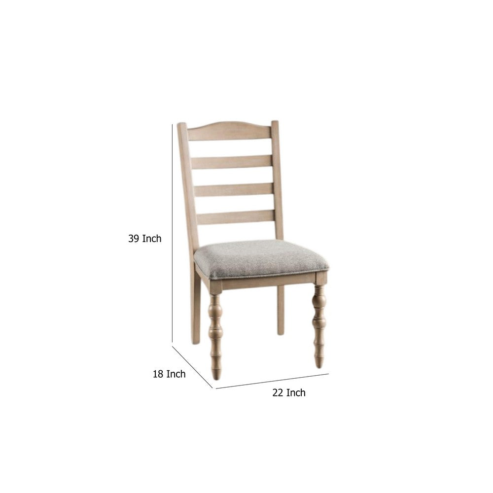 Benjara Cherie Dining Side Chair Set of 2, Turned Legs, Light Brown Solid Wood