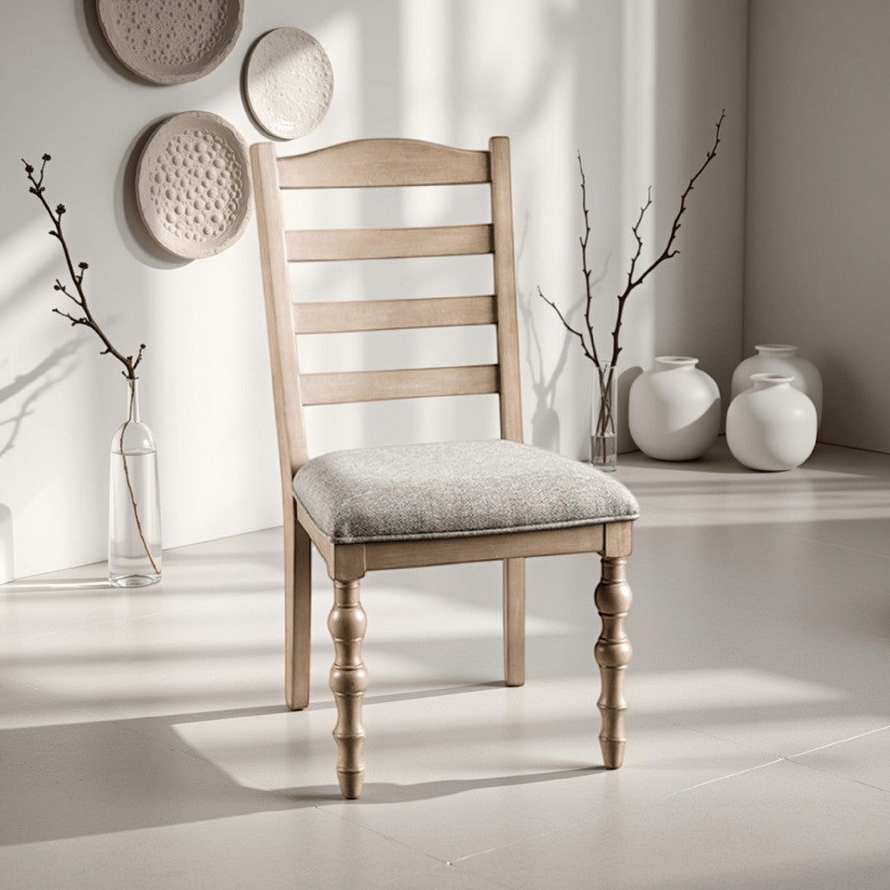 Benjara Cherie Dining Side Chair Set of 2, Turned Legs, Light Brown Solid Wood