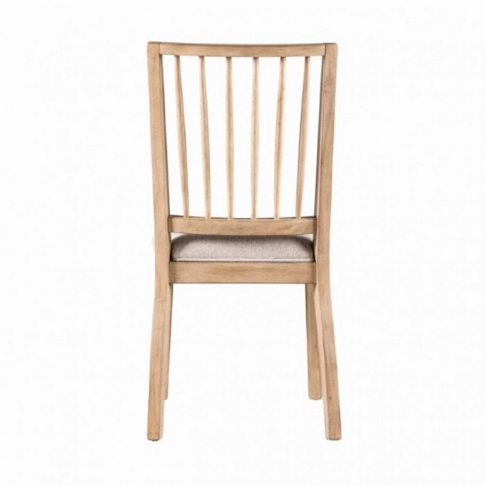 Benjara Lucas Dining Side Chair Set of 2, Slatted Back, Natural Brown Wood