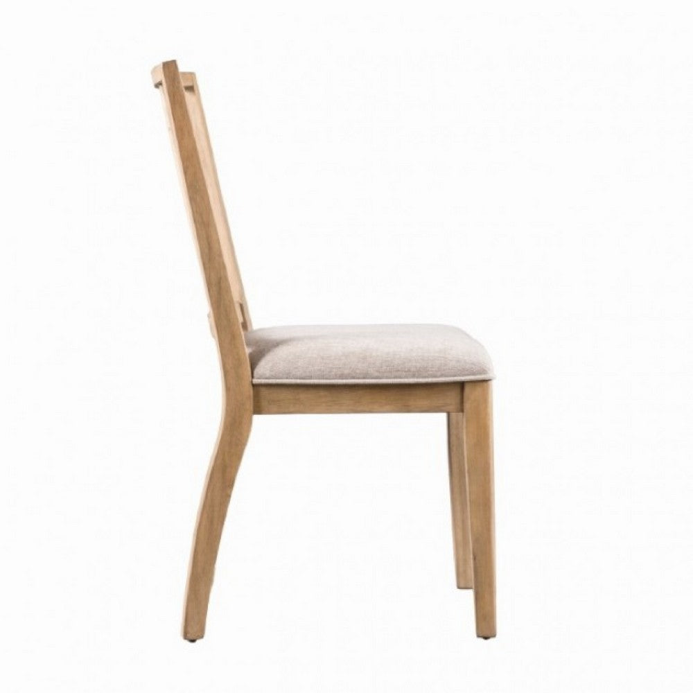 Benjara Lucas Dining Side Chair Set of 2, Slatted Back, Natural Brown Wood