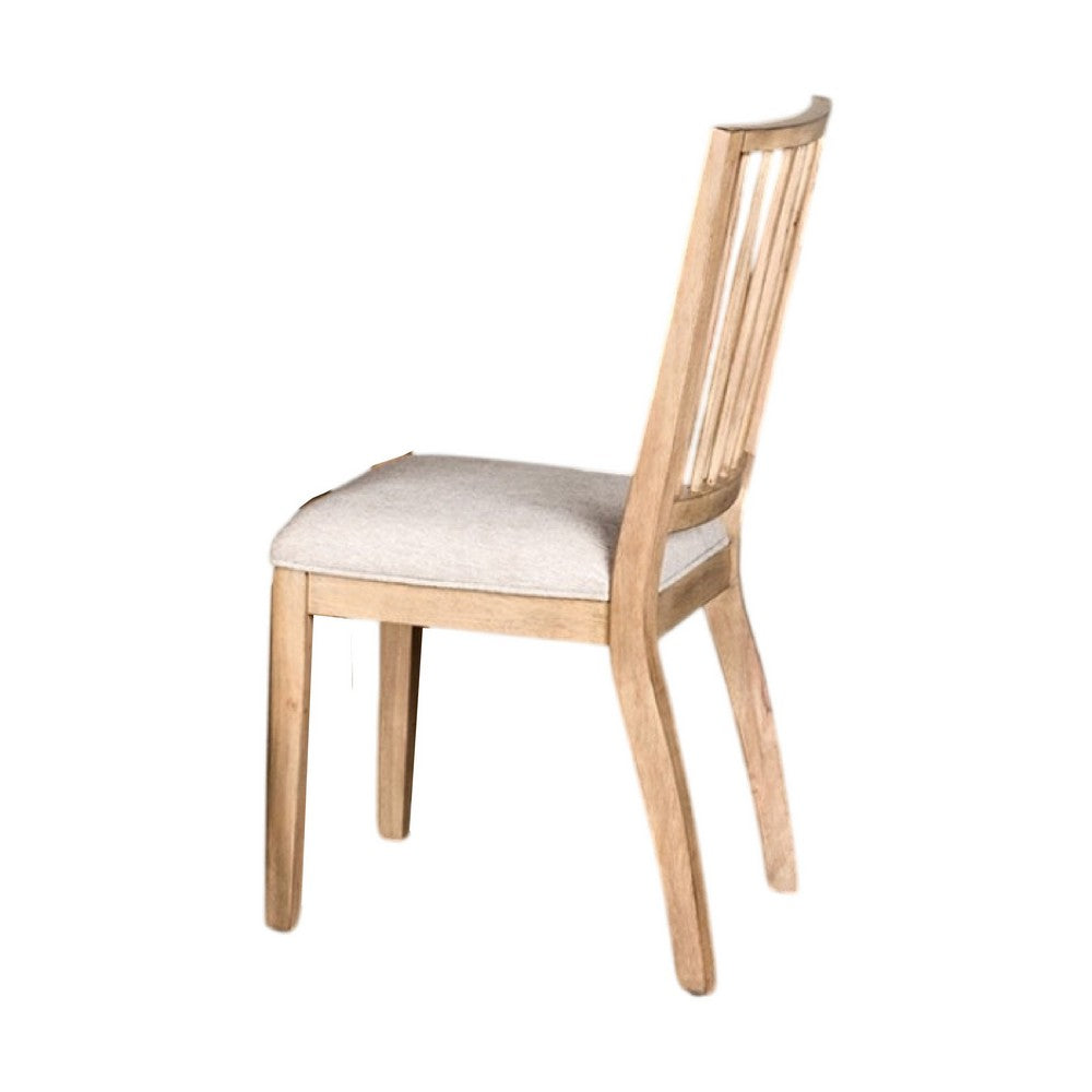 Benjara Lucas Dining Side Chair Set of 2, Slatted Back, Natural Brown Wood