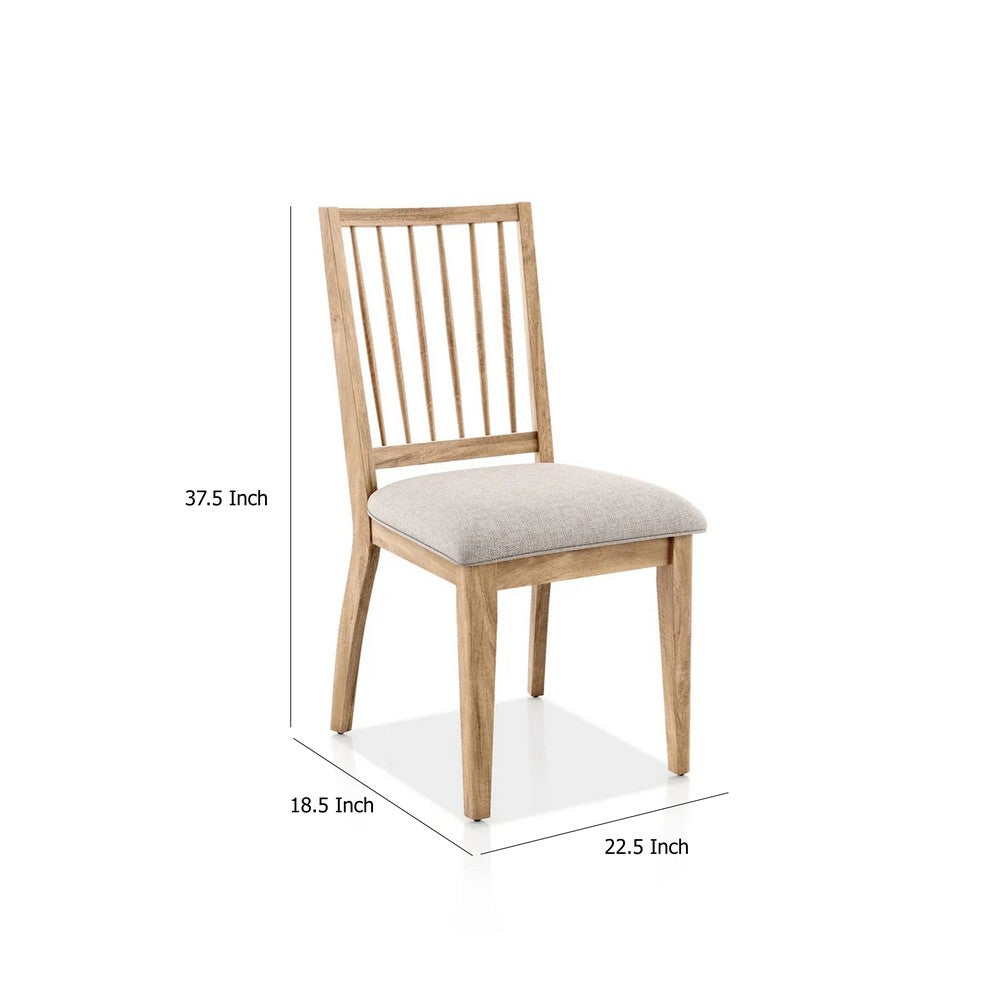 Benjara Lucas Dining Side Chair Set of 2, Slatted Back, Natural Brown Wood