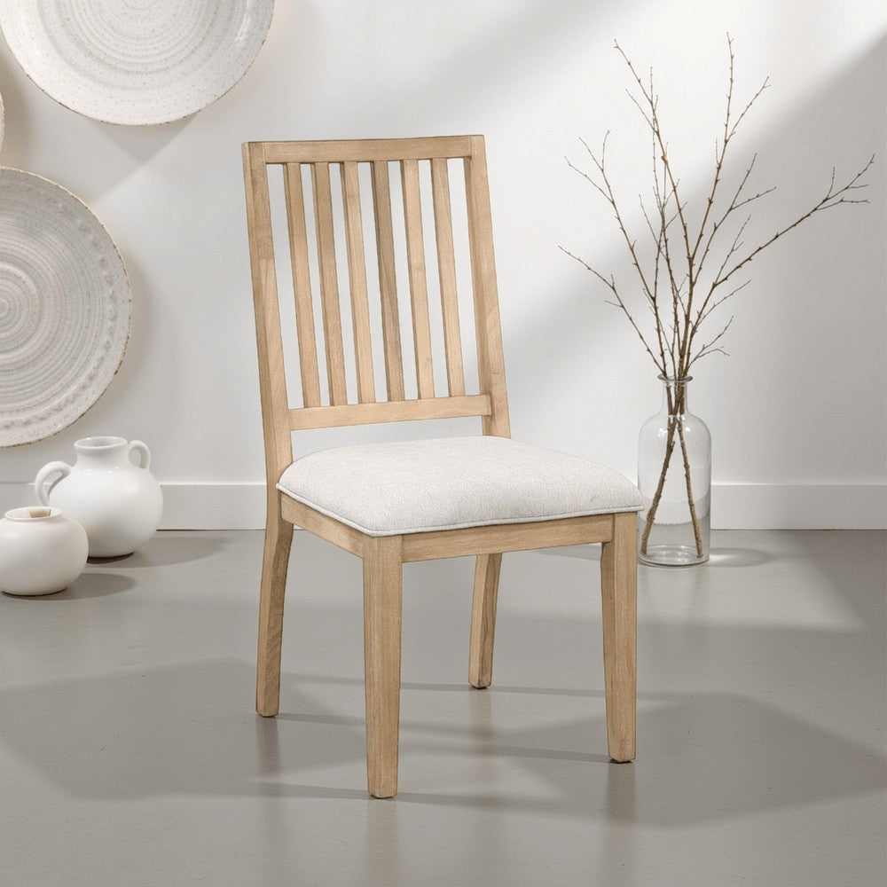 Benjara Lucas Dining Side Chair Set of 2, Slatted Back, Natural Brown Wood