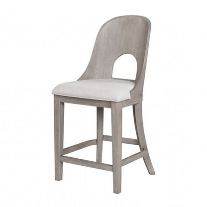 Benjara Zoko Counter Height Chair Set of 2, Curved Cut Out Back, White Wash