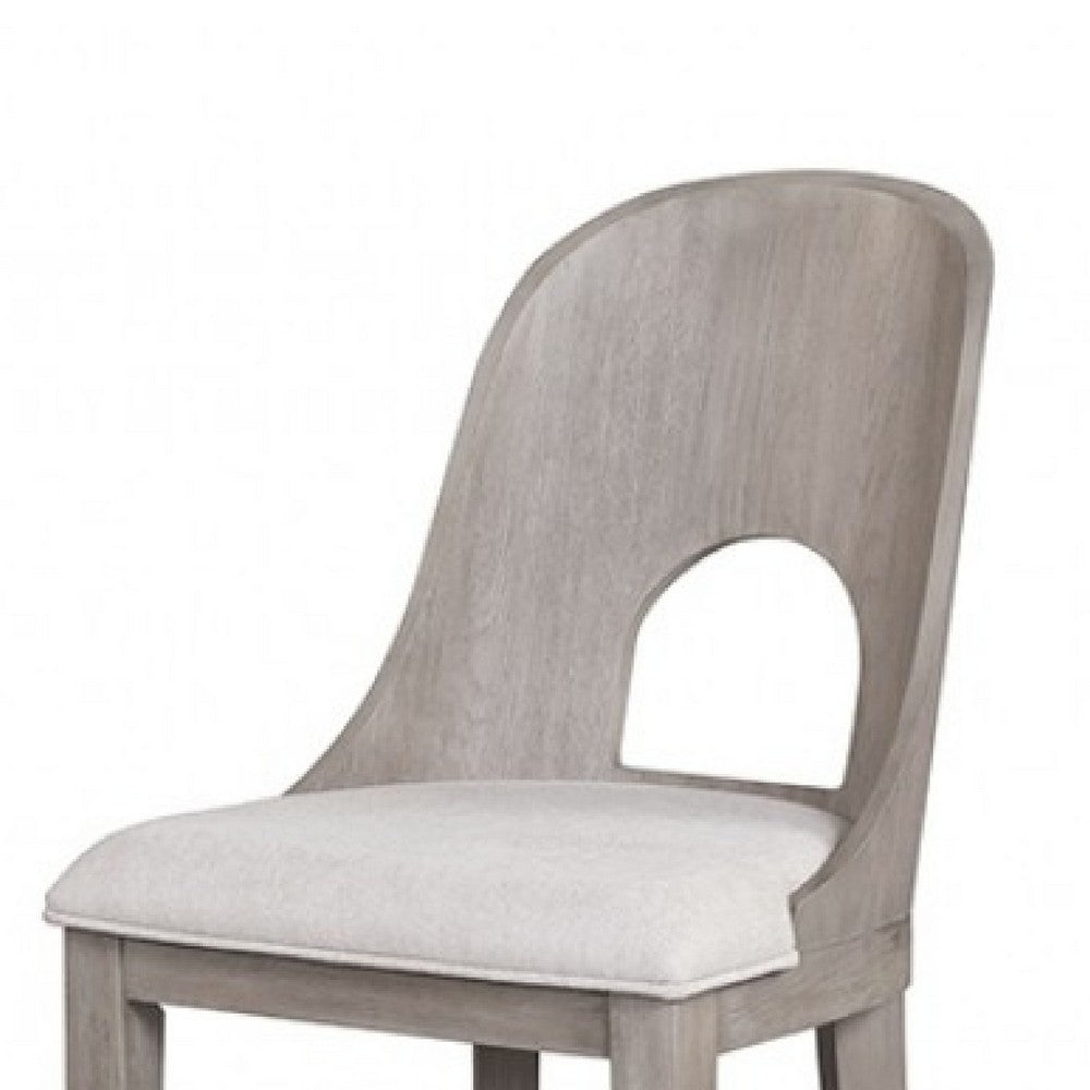 Benjara Zoko Counter Height Chair Set of 2, Curved Cut Out Back, White Wash