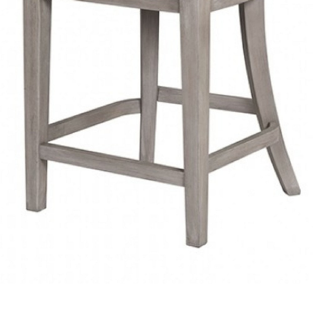 Benjara Zoko Counter Height Chair Set of 2, Curved Cut Out Back, White Wash
