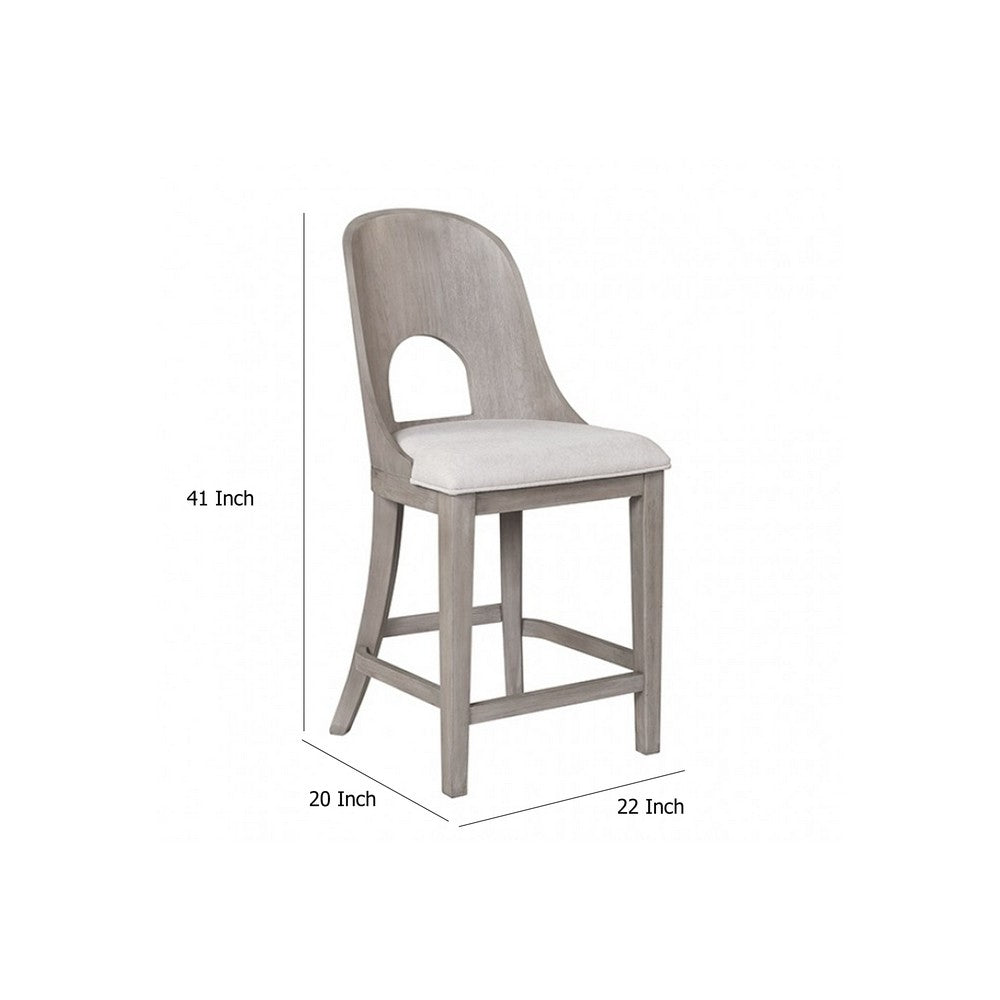 Benjara Zoko Counter Height Chair Set of 2, Curved Cut Out Back, White Wash