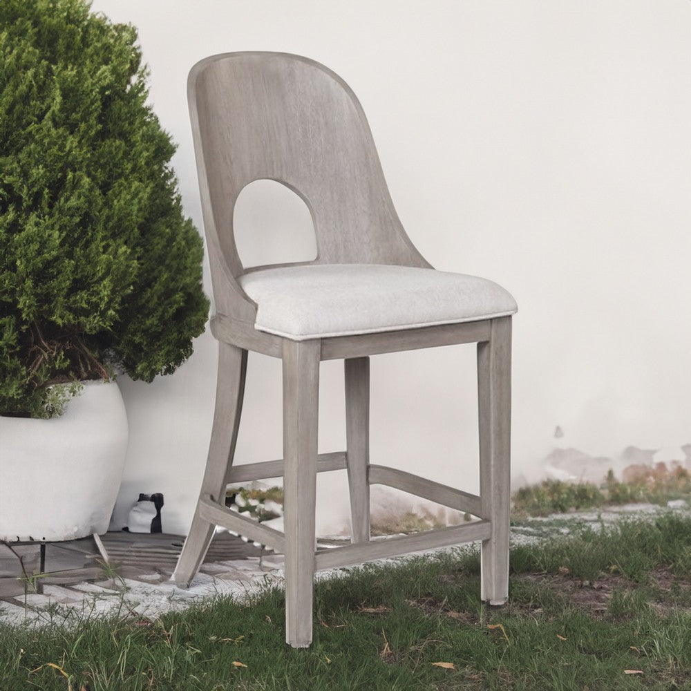 Benjara Zoko Counter Height Chair Set of 2, Curved Cut Out Back, White Wash