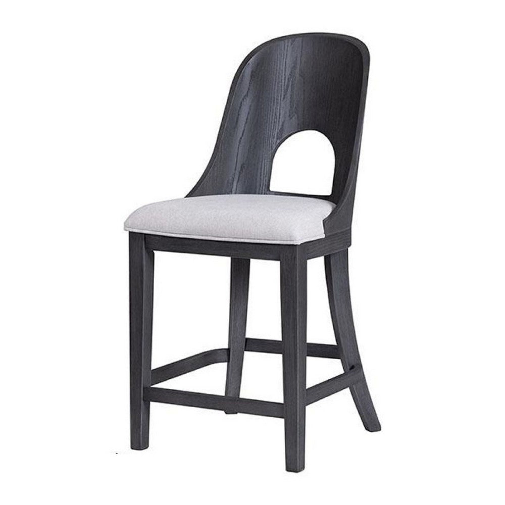 Benjara Zoko Counter Height Chair Set of 2, Curved Cut Out Back, Ash Gray Wood