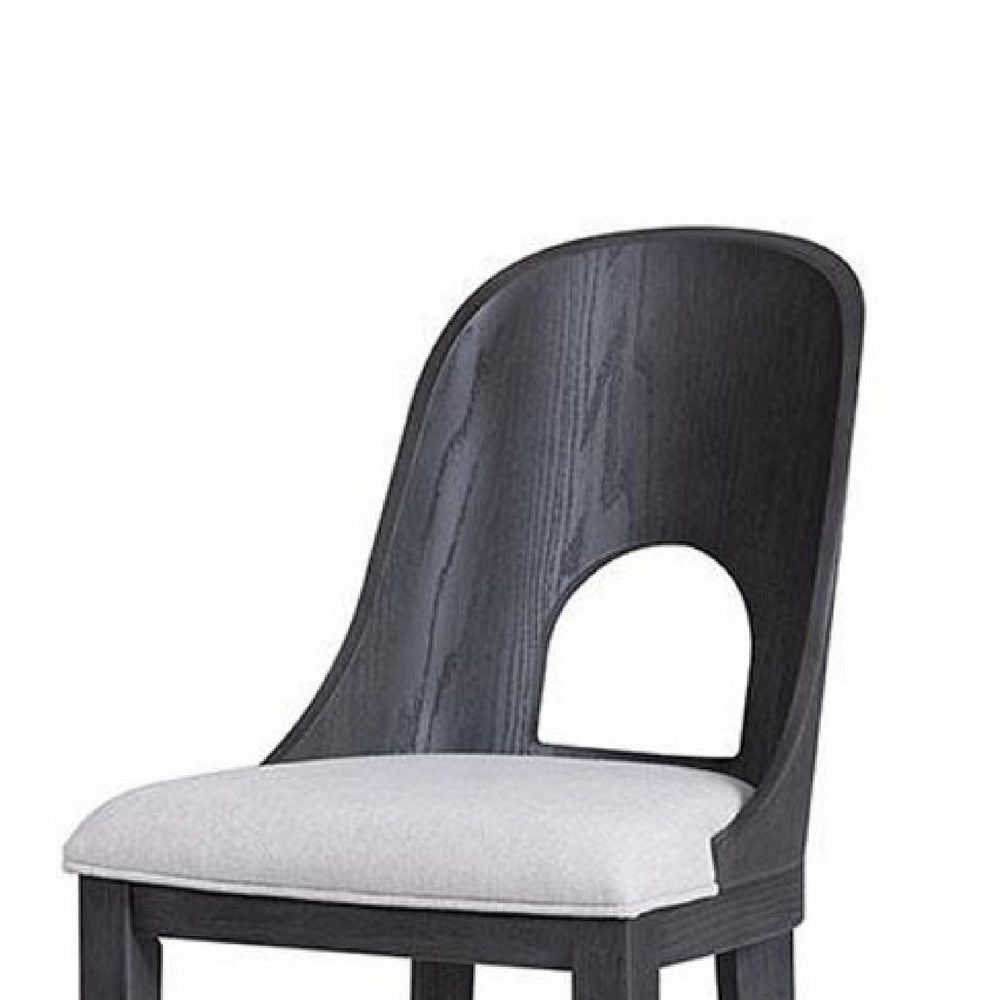 Benjara Zoko Counter Height Chair Set of 2, Curved Cut Out Back, Ash Gray Wood