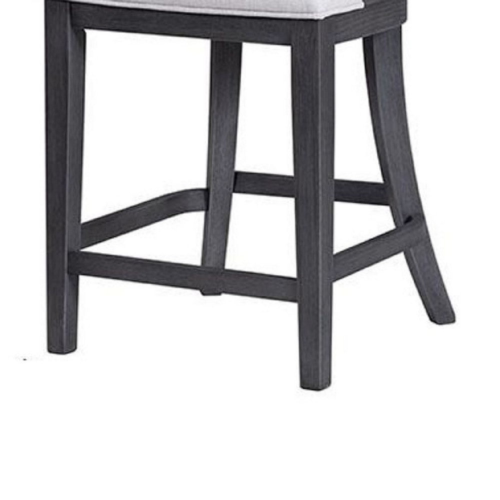 Benjara Zoko Counter Height Chair Set of 2, Curved Cut Out Back, Ash Gray Wood