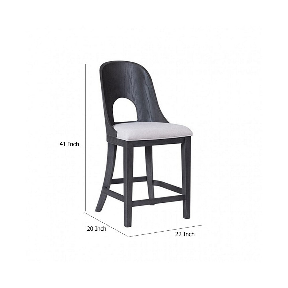Benjara Zoko Counter Height Chair Set of 2, Curved Cut Out Back, Ash Gray Wood