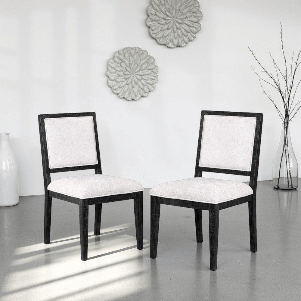 Benjara Ginie Dining Side Chair Set of 2, Farmhouse Legs, Black Rubberwood