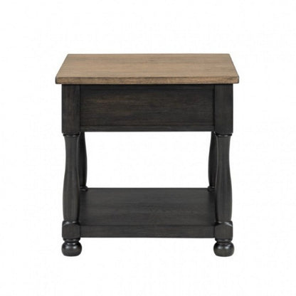 Benjara Ginie End Table, 1 Drawer, Black Brown Solid Rubberwood, 24 Inch