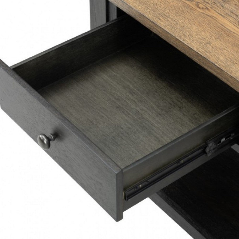 Benjara Ginie End Table, 1 Drawer, Black Brown Solid Rubberwood, 24 Inch
