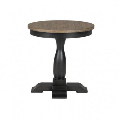 Benjara Ginie Round End Table, Rustic Black Brown Solid Rubberwood, 24 Inch