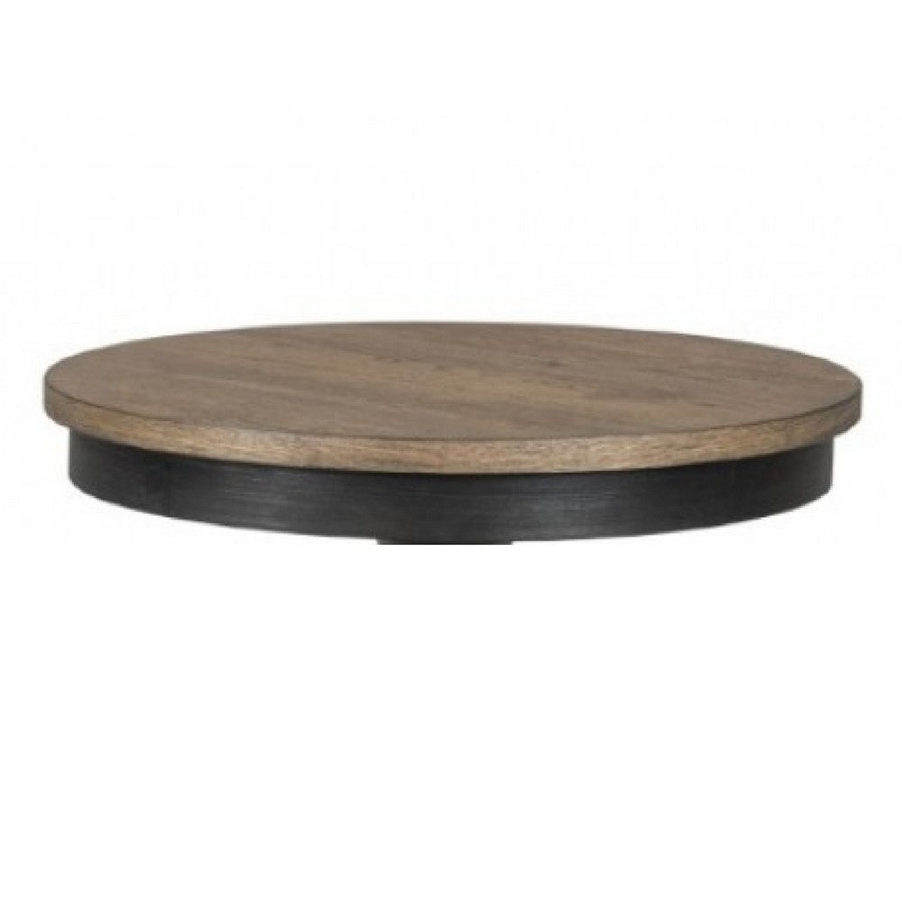 Benjara Ginie Round End Table, Rustic Black Brown Solid Rubberwood, 24 Inch