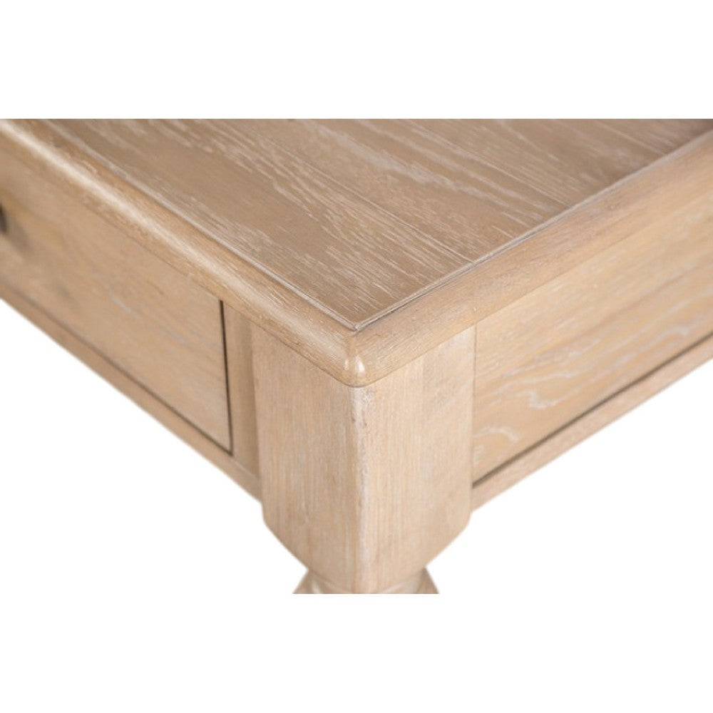 Benjara Cherie Coffee Table, 2 Drawers, Light White Washed Wood, 52 Inch