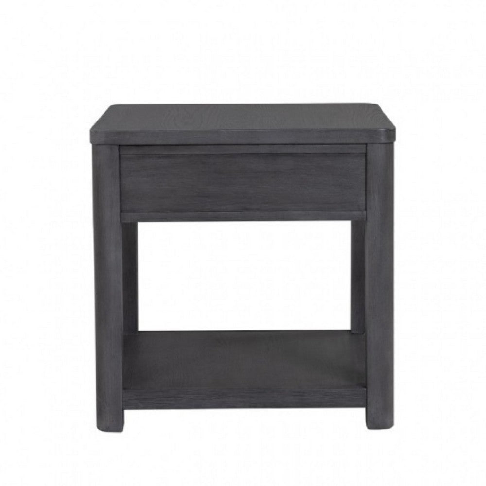 Benjara Zoko Side End Table, 1 Drawer, 1 Shelf, Ash Gray Rubberwood, 24 Inch