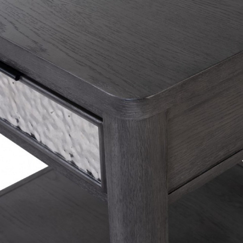 Benjara Zoko Side End Table, 1 Drawer, 1 Shelf, Ash Gray Rubberwood, 24 Inch