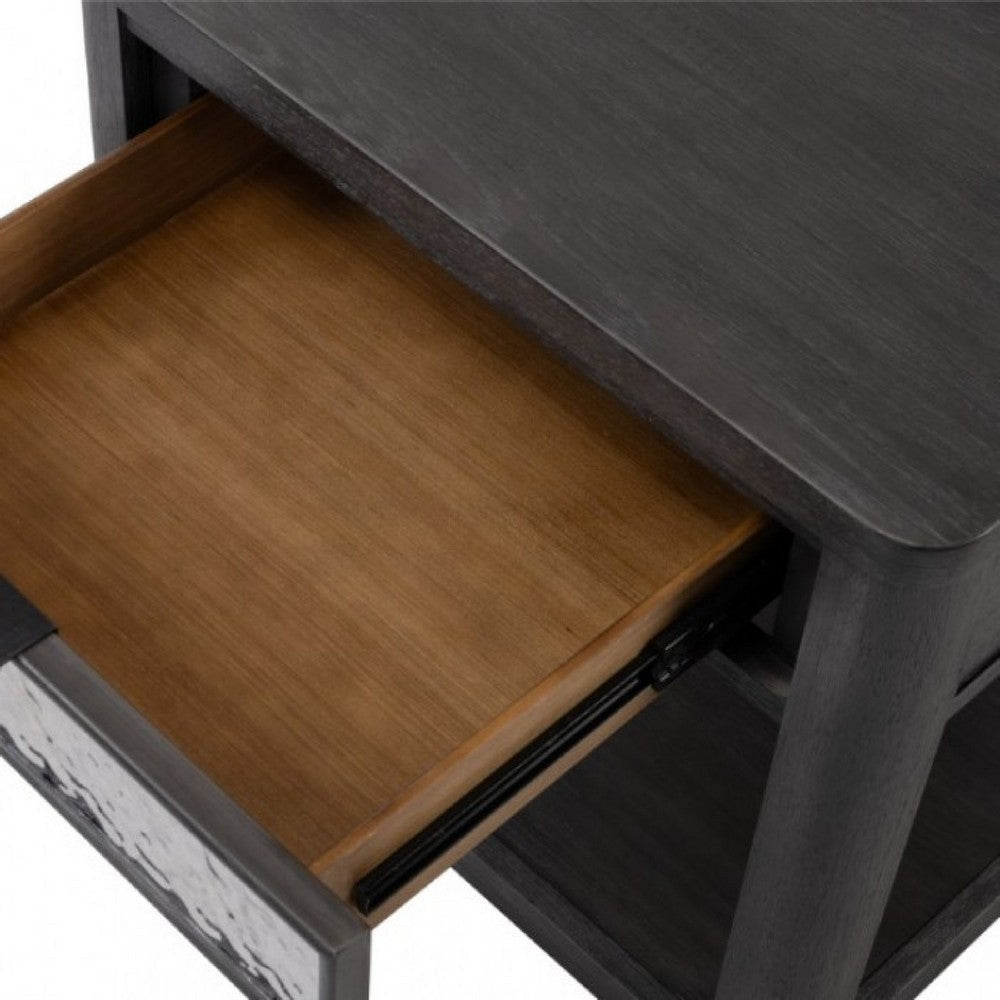 Benjara Zoko Side End Table, 1 Drawer, 1 Shelf, Ash Gray Rubberwood, 24 Inch