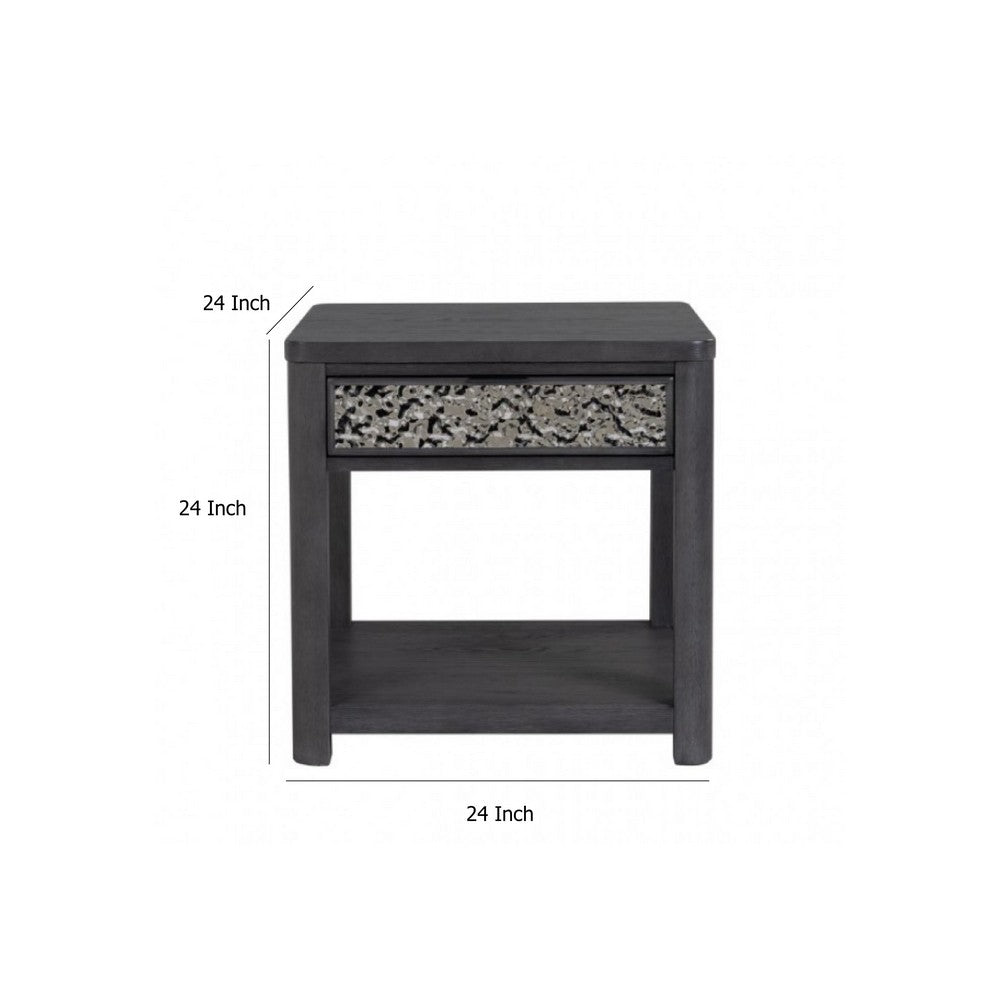 Benjara Zoko Side End Table, 1 Drawer, 1 Shelf, Ash Gray Rubberwood, 24 Inch
