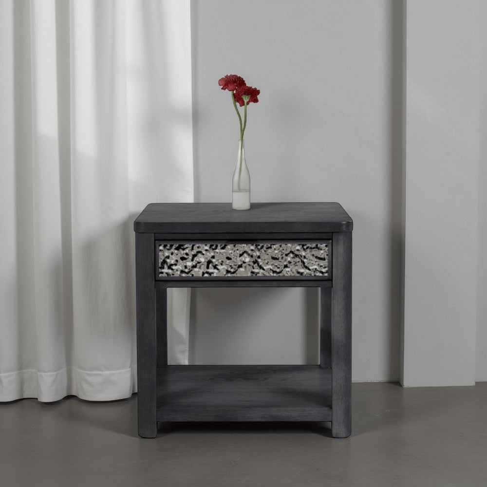 Benjara Zoko Side End Table, 1 Drawer, 1 Shelf, Ash Gray Rubberwood, 24 Inch