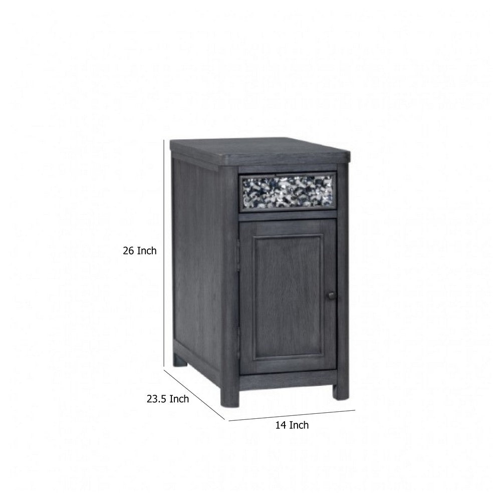 Benjara Zoko Chairside End Table, Drawer And USB Ports, Ash Gray Wood, 26 Inch