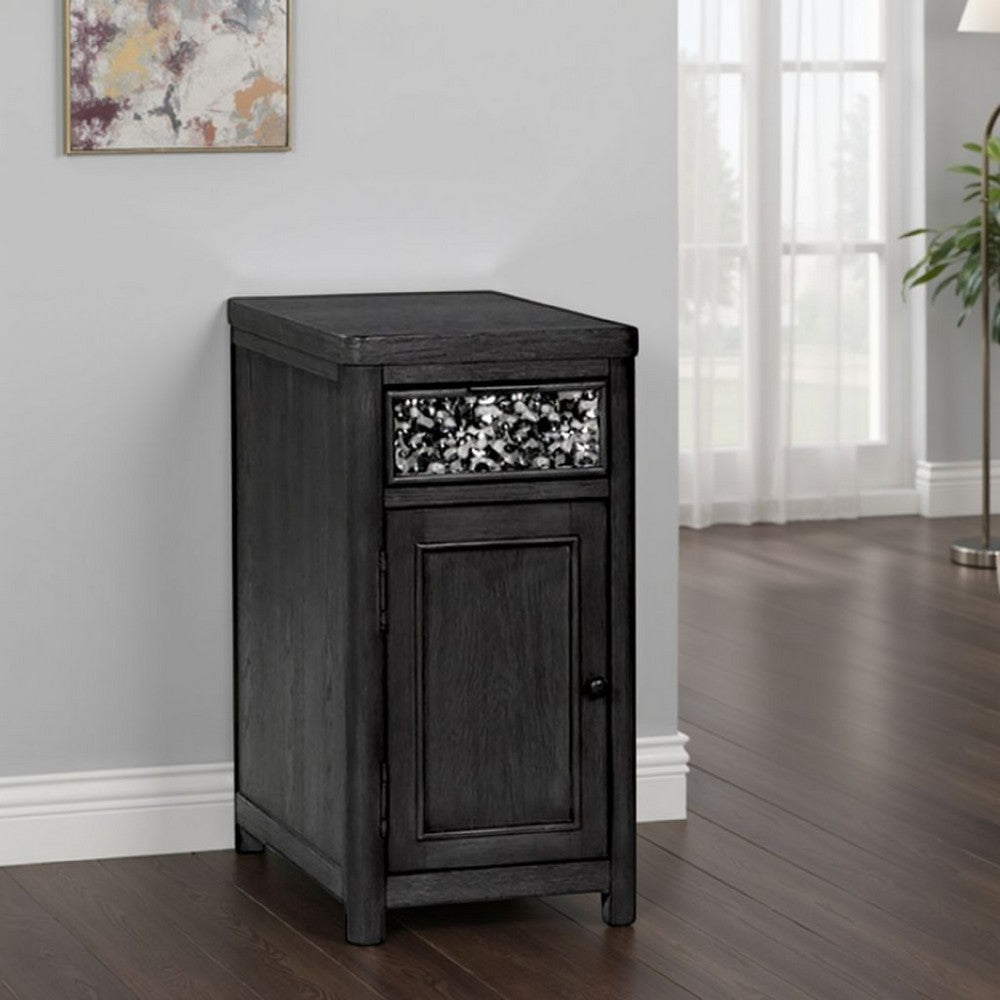 Benjara Zoko Chairside End Table, Drawer And USB Ports, Ash Gray Wood, 26 Inch