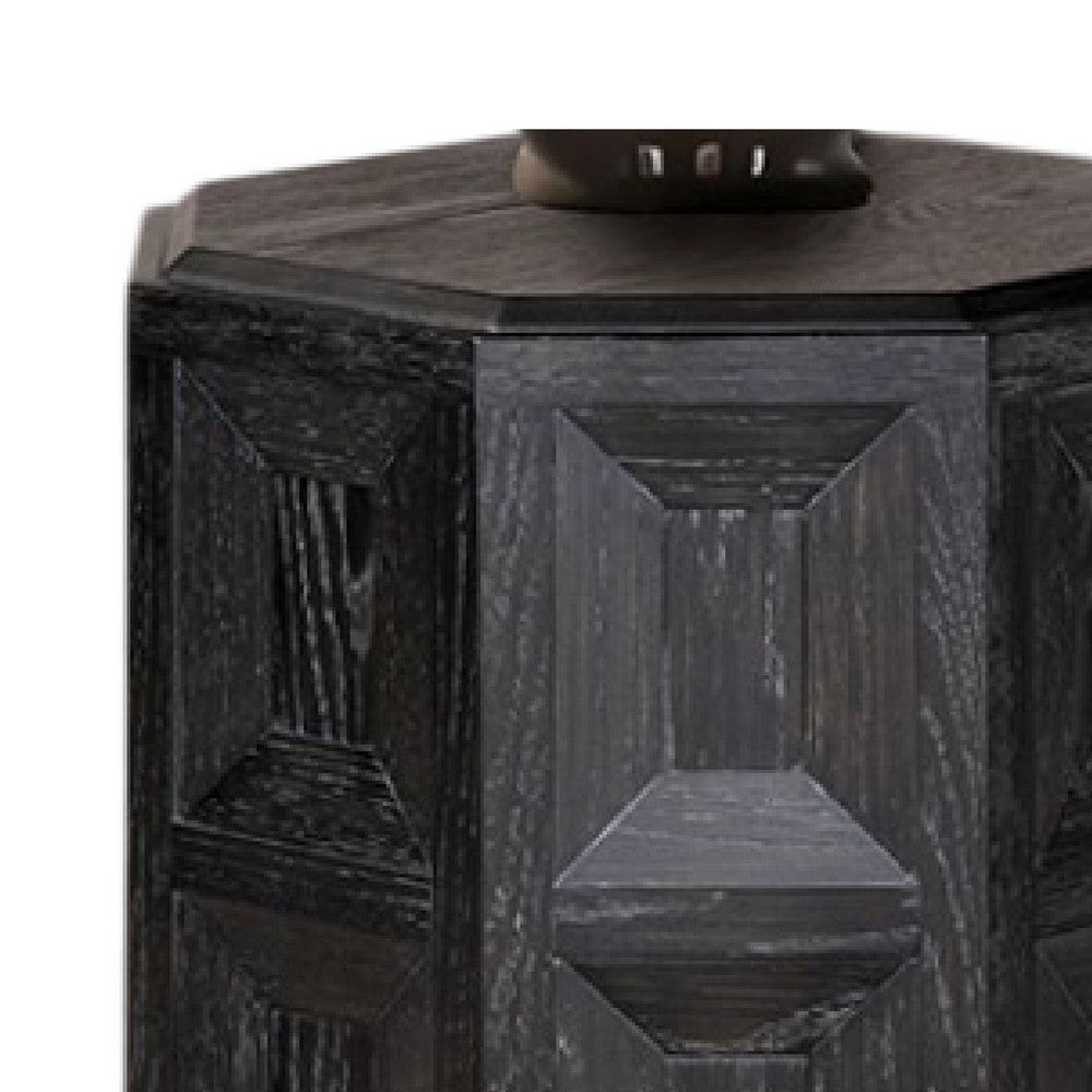 Benjara Kizie Accent Side End Table, Black Rubberwood, Rectangular 20 Inch