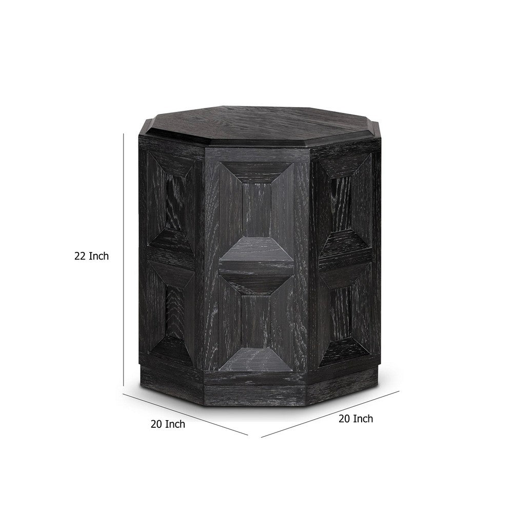 Benjara Kizie Accent Side End Table, Black Rubberwood, Rectangular 20 Inch