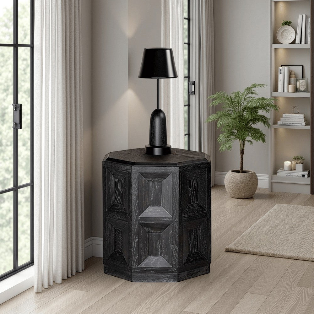 Benjara Kizie Accent Side End Table, Black Rubberwood, Rectangular 20 Inch