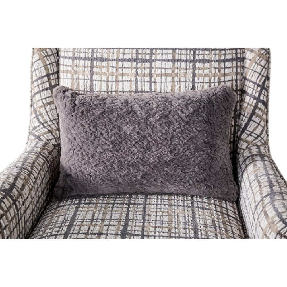 Benjara Riana Accent Chair, 1 Accent Pillow, Black And White Plaid, Solid Wood