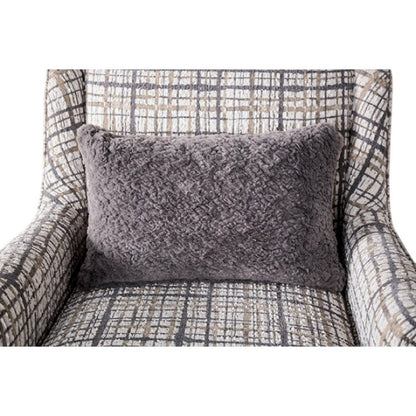 Benjara Riana Accent Chair, 1 Accent Pillow, Black And White Plaid, Solid Wood