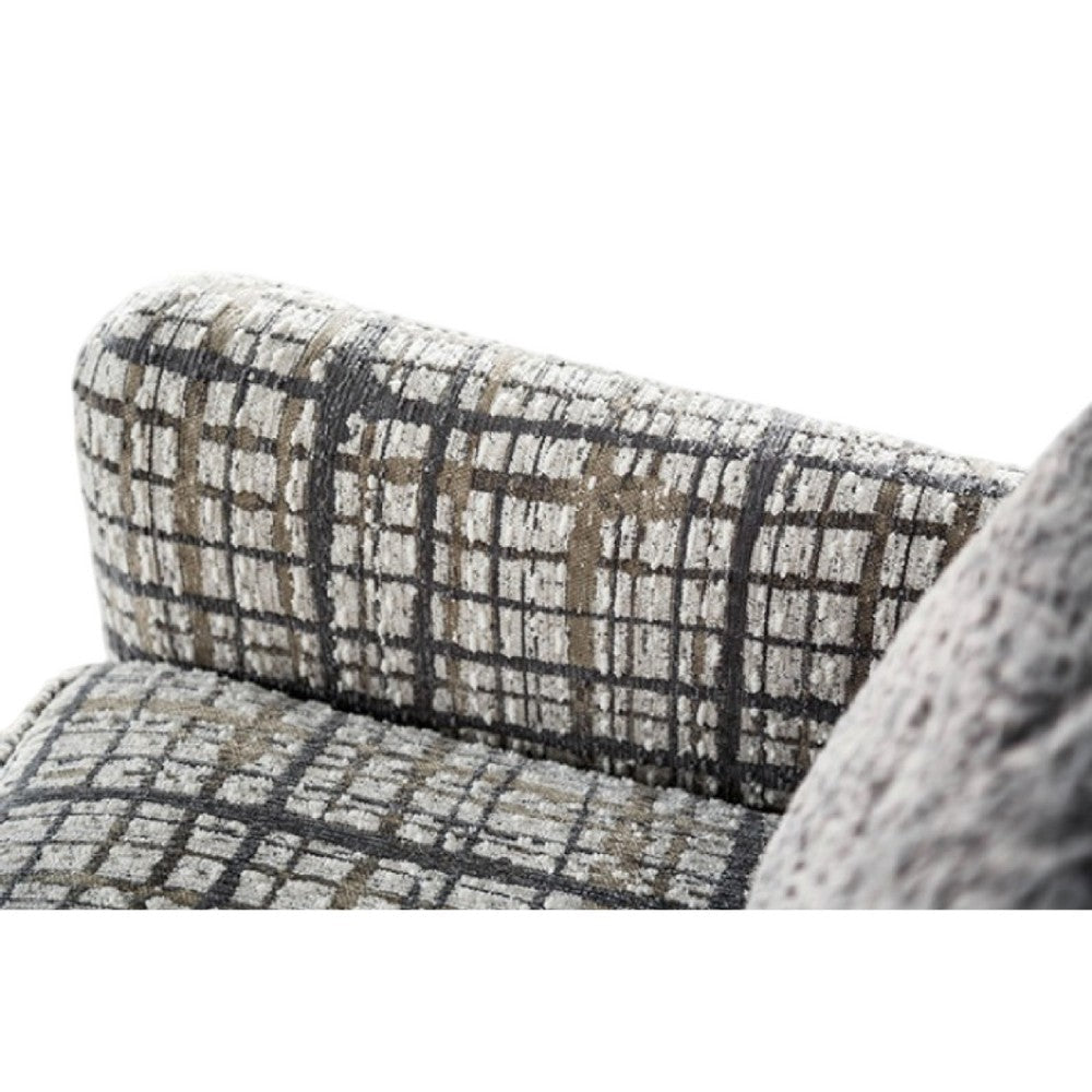 Benjara Riana Accent Chair, 1 Accent Pillow, Black And White Plaid, Solid Wood